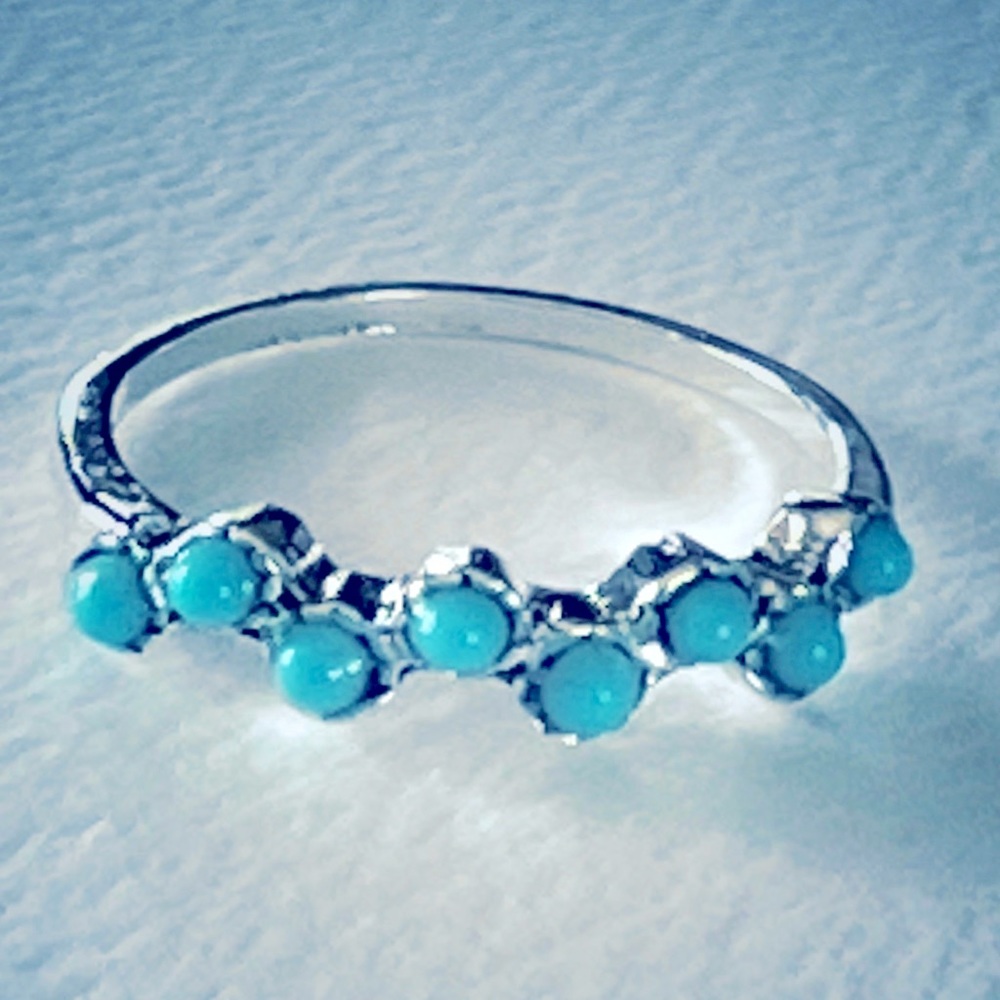 Boho Bubbled Silver Coloured Turquoise Green Stone Ring